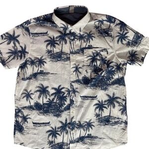 Hurley XL Blue Palm Tree Print Short Sleeve Button Up Shirt tropical beach